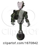 Poster, Art Print Of Automaton Containing Humanoid Face Mask And Binary War Paint And Light Chest Exoshielding And Prototype Exoplate Chest And Rocket Pack And Unicycle Wheel Old Corroded Copper Hero Pose