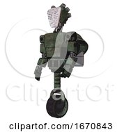 Poster, Art Print Of Automaton Containing Humanoid Face Mask And Binary War Paint And Light Chest Exoshielding And Prototype Exoplate Chest And Rocket Pack And Unicycle Wheel Old Corroded Copper Facing Right View