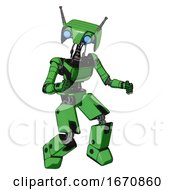 Poster, Art Print Of Droid Containing Dual Retro Camera Head And Cyborg Antenna Head And Light Chest Exoshielding And Ultralight Chest Exosuit And Prototype Exoplate Legs Secondary Green Halftone Fight Or Defense Pose