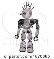 Droid Containing Oval Wide Head And Telescopic Steampunk Eyes And Techno Halo Ornament And Heavy Upper Chest And No Chest Plating And Light Leg Exoshielding Grunge Sketch Dots