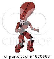 Poster, Art Print Of Cyborg Containing Flat Elongated Skull Head And Light Chest Exoshielding And Ultralight Chest Exosuit And Prototype Exoplate Legs Light Brick Red Fight Or Defense Pose