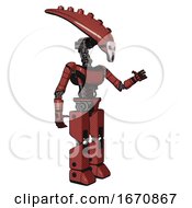 Poster, Art Print Of Cyborg Containing Flat Elongated Skull Head And Light Chest Exoshielding And Ultralight Chest Exosuit And Prototype Exoplate Legs Light Brick Red Interacting