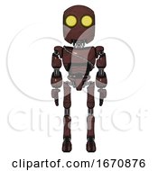 Poster, Art Print Of Cyborg Containing Round Head And Large Yellow Eyes And Light Chest Exoshielding And Cable Sash And Ultralight Foot Exosuit Steampunk Copper Front View