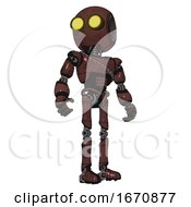 Poster, Art Print Of Cyborg Containing Round Head And Large Yellow Eyes And Light Chest Exoshielding And Cable Sash And Ultralight Foot Exosuit Steampunk Copper Hero Pose