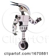 Poster, Art Print Of Android Containing Bird Skull Head And Red Line Eyes And Head Shield Design And Light Chest Exoshielding And Prototype Exoplate Chest And Unicycle Wheel White Halftone Toon Interacting