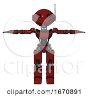 Poster, Art Print Of Robot Containing Oval Wide Head And Small Red Led Eyes And Retro Antenna With Light And Light Chest Exoshielding And Ultralight Chest Exosuit And Prototype Exoplate Legs Matted Red T-Pose