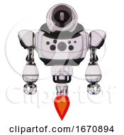 Poster, Art Print Of Robot Containing Cable Connector Head And Heavy Upper Chest And Chest Compound Eyes And Jet Propulsion White Halftone Toon Front View