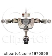 Poster, Art Print Of Bot Containing Bird Skull Head And Yellow And Green Scope Eyes And Heavy Upper Chest And Heavy Mech Chest And Unicycle Wheel Halftone Sketch T-Pose
