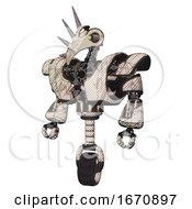 Bot Containing Bird Skull Head And Yellow And Green Scope Eyes And Heavy Upper Chest And Heavy Mech Chest And Unicycle Wheel Halftone Sketch Standing Looking Right Restful Pose