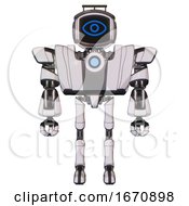 Poster, Art Print Of Robot Containing Digital Display Head And Large Eye And Led And Protection Bars And Heavy Upper Chest And Heavy Mech Chest And Blue Energy Fission Element Chest And Ultralight Foot Exosuit