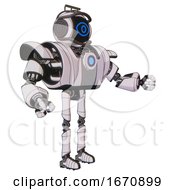 Poster, Art Print Of Robot Containing Digital Display Head And Large Eye And Led And Protection Bars And Heavy Upper Chest And Heavy Mech Chest And Blue Energy Fission Element Chest And Ultralight Foot Exosuit
