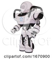 Poster, Art Print Of Bot Containing Dots Array Face And Heavy Upper Chest And Circle Of Blue Leds And Light Leg Exoshielding And Stomper Foot Mod White Halftone Toon Facing Right View
