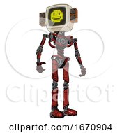 Poster, Art Print Of Automaton Containing Old Computer Monitor And Pixel Design Of Yellow Happy Face And Old Retro Speakers And Light Chest Exoshielding And No Chest Plating And Ultralight Foot Exosuit