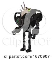 Poster, Art Print Of Automaton Containing Bird Skull Head And Green Eyes And Heavy Upper Chest And Chest Energy Gun And Ultralight Foot Exosuit Dirty Black Facing Right View