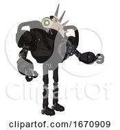 Poster, Art Print Of Automaton Containing Bird Skull Head And Green Eyes And Heavy Upper Chest And Chest Energy Gun And Ultralight Foot Exosuit Dirty Black Interacting