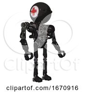 Poster, Art Print Of Bot Containing Round Head And First Aid Emblem And Heavy Upper Chest And No Chest Plating And Ultralight Foot Exosuit And Cat Face Toon Black Scribbles Sketch Facing Left View