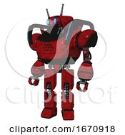 Poster, Art Print Of Automaton Containing Dual Retro Camera Head And Cyborg Antenna Head And Heavy Upper Chest And Blue Strip Lights And Prototype Exoplate Legs Red Blood Grunge Material