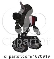 Poster, Art Print Of Cyborg Containing Round Head And Head Winglets And Heavy Upper Chest And Red Shield Defense Design And Tank Tracks Clean Black Facing Left View