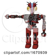 Poster, Art Print Of Automaton Containing Bird Skull Head And Brass Steampunk Eyes And Head Shield Design And Heavy Upper Chest And No Chest Plating And Prototype Exoplate Legs Cherry Tomato Red