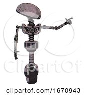 Poster, Art Print Of Cyborg Containing Dome Head And Light Chest Exoshielding And No Chest Plating And Unicycle Wheel Dark Sketch Doodle Pointing Left Or Pushing A Button