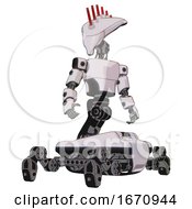 Poster, Art Print Of Mech Containing Flat Elongated Skull Head And Light Chest Exoshielding And Prototype Exoplate Chest And Insect Walker Legs White Halftone Toon Hero Pose