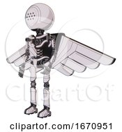 Poster, Art Print Of Robot Containing Dots Array Face And Light Chest Exoshielding And Pilots Wings Assembly And No Chest Plating And Ultralight Foot Exosuit White Halftone Toon Facing Right View
