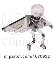 Poster, Art Print Of Robot Containing Dots Array Face And Light Chest Exoshielding And Pilots Wings Assembly And No Chest Plating And Ultralight Foot Exosuit White Halftone Toon Fight Or Defense Pose