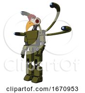 Poster, Art Print Of Robot Containing Bird Skull Head And Red Led Circle Eyes And Chicken Design And Light Chest Exoshielding And Prototype Exoplate Chest And Blue-Eye Cam Cable Tentacles And Prototype Exoplate Legs
