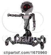 Poster, Art Print Of Automaton Containing Round Barbed Wire Round Head And Light Chest Exoshielding And Ultralight Chest Exosuit And Insect Walker Legs Dark Dirty Scrawl Sketch Arm Out Holding Invisible Object