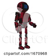 Poster, Art Print Of Mech Containing Digital Display Head And Three Vertical Line Design And Light Chest Exoshielding And Prototype Exoplate Chest And Ultralight Foot Exosuit Grunge Dots Royal Red Facing Left View