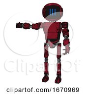 Poster, Art Print Of Mech Containing Digital Display Head And Three Vertical Line Design And Light Chest Exoshielding And Prototype Exoplate Chest And Ultralight Foot Exosuit Grunge Dots Royal Red