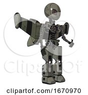 Poster, Art Print Of Cyborg Containing Grey Alien Style Head And Metal Grate Eyes And Light Chest Exoshielding And Stellar Jet Wing Rocket Pack And No Chest Plating And Prototype Exoplate Legs Concrete Grey Metal