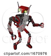 Poster, Art Print Of Robot Containing Dual Retro Camera Head And Cyborg Antenna Head And Heavy Upper Chest And No Chest Plating And Ultralight Foot Exosuit Red Blood Grunge Material Fight Or Defense Pose