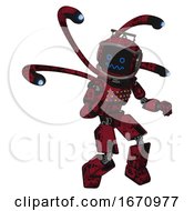 Robot Containing Digital Display Head And Stunned Expression And Led And Protection Bars And Light Chest Exoshielding And Chest Green Blue Lights Array And Blue Eye Cam Cable Tentacles 