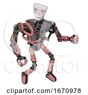 Poster, Art Print Of Droid Containing Humanoid Face Mask And Blood Tears And Heavy Upper Chest And No Chest Plating And Ultralight Foot Exosuit Toon Pink Tint Fight Or Defense Pose