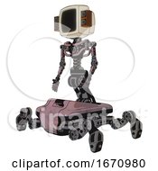 Poster, Art Print Of Cyborg Containing Old Computer Monitor And Old Retro Speakers And Light Chest Exoshielding And No Chest Plating And Insect Walker Legs Grayish Pink Facing Right View