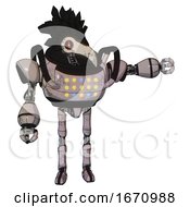 Poster, Art Print Of Mech Containing Bird Skull Head And Red Line Eyes And Crow Feather Design And Heavy Upper Chest And Colored Lights Array And Ultralight Foot Exosuit Gray Metal Pointing Left Or Pushing A Button