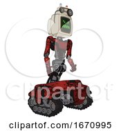 Automaton Containing Old Computer Monitor And Angry Pixels Face And Old Computer Magnetic Tape And Light Chest Exoshielding And Ultralight Chest Exosuit And Tank Tracks Grunge Dots Cherry Tomato Red