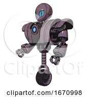 Poster, Art Print Of Droid Containing Grey Alien Style Head And Blue Grate Eyes And Heavy Upper Chest And Heavy Mech Chest And Blue Energy Fission Element Chest And Unicycle Wheel Lilac Metal Facing Right View