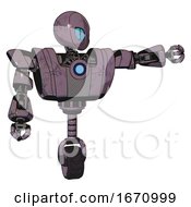 Poster, Art Print Of Droid Containing Grey Alien Style Head And Blue Grate Eyes And Heavy Upper Chest And Heavy Mech Chest And Blue Energy Fission Element Chest And Unicycle Wheel Lilac Metal