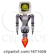 Poster, Art Print Of Robot Containing Old Computer Monitor And Yellow Happy Face Display And Light Chest Exoshielding And Ultralight Chest Exosuit And Jet Propulsion Matted Pink Metal Front View