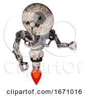 Poster, Art Print Of Cyborg Containing Dual Retro Camera Head And Satellite Dish Head And Heavy Upper Chest And No Chest Plating And Jet Propulsion Halftone Sketch Fight Or Defense Pose