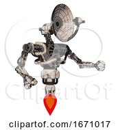 Poster, Art Print Of Cyborg Containing Dual Retro Camera Head And Satellite Dish Head And Heavy Upper Chest And No Chest Plating And Jet Propulsion Halftone Sketch Interacting