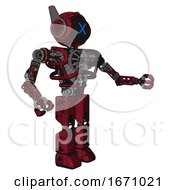 Poster, Art Print Of Robot Containing Digital Display Head And X Face And Winglets And Heavy Upper Chest And No Chest Plating And Prototype Exoplate Legs Grunge Dots Royal Red Interacting