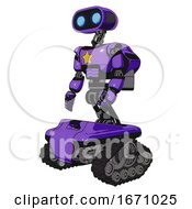 Poster, Art Print Of Droid Containing Dual Retro Camera Head And Cute Retro Robo Head And Light Chest Exoshielding And Yellow Star And Rocket Pack And Tank Tracks Secondary Purple Halftone Facing Right View