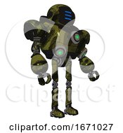 Poster, Art Print Of Droid Containing Digital Display Head And Three Horizontal Line Design And Heavy Upper Chest And Chest Green Energy Cores And Ultralight Foot Exosuit Grunge Army Green Facing Left View