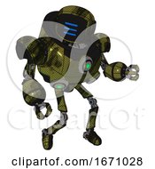 Droid Containing Digital Display Head And Three Horizontal Line Design And Heavy Upper Chest And Chest Green Energy Cores And Ultralight Foot Exosuit Grunge Army Green Fight Or Defense Pose