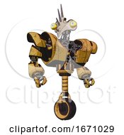Poster, Art Print Of Bot Containing Bird Skull Head And Big Yellow Eyes And Heavy Upper Chest And Heavy Mech Chest And Unicycle Wheel Construction Yellow Halftone Hero Pose