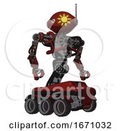 Poster, Art Print Of Android Containing Oval Wide Head And Sunshine Patch Eye And Retro Antenna With Light And Heavy Upper Chest And No Chest Plating And Six-Wheeler Base Matted Red Hero Pose