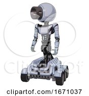 Poster, Art Print Of Bot Containing Cable Connector Head And Light Chest Exoshielding And Ultralight Chest Exosuit And Six-Wheeler Base Blue Tint Toon Standing Looking Right Restful Pose